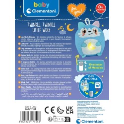 Clementoni Baby for You - 17554 Twinkle Little Wolf, Luce Notturna per Bambini, Gioco Prima Infanzia da 0 Mesi+, Lupo con Luci 