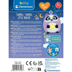 Clementoni Baby for You -  17556 Twinkle Little Badger, Luce Notturna per Bambini, Gioco Prima Infanzia da 0 Mesi+, Tasso con L