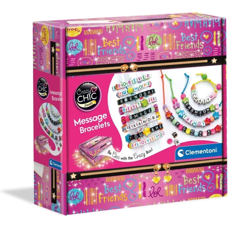 Clementoni Crazy Chic - 18634 Message Bracelets, Kit Gioielli Creativi, Braccialetti e Collane Personalizzabili con Lettere e P