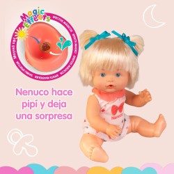 Nenuco - Vasino con Sorpresa, Bambola da 25 cm, Corpo Rigido e Capelli Biondi, Beve Acqua con il Biberon Incluso, Fa Pipì e App