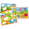 Hape - Puzzle 3 in 1 in Legno - Pepe e i Suoi Amici, Gioco Educativo con Tre Scenari per Bambini