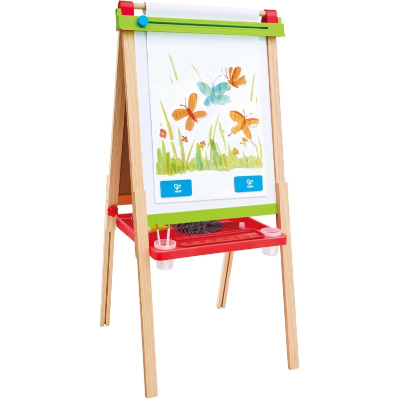 Hape - Cavalletto Piccoli artisti, Cavalletto Creativo in Legno a Due Facce, Altezza Regolabile per Bambini
