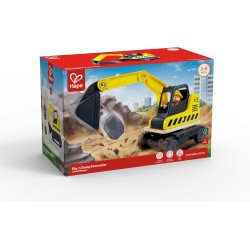 Hape - Escavatore scava e raccogli in legno| Con torretta rotante a 360°, pala mobile, operaio e vano portaoggetti | Veicolo ed