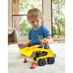 Hape - Camion di carico Giocattolo per Bambini, Grande Pala Flessibile e Accessori da Cantiere, Adatto dai 3 Anni