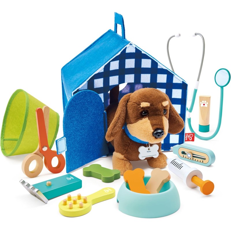 Hape - Set Veterinario, Kit Giocattolo in Legno per Bambini, Clinica veterinaria Portatile