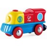 Hape - E3820 Piccola locomotiva con pulsante, alimentazione a batterie, gioco adatto per bambini, colori Rosso, Giallo e Blu