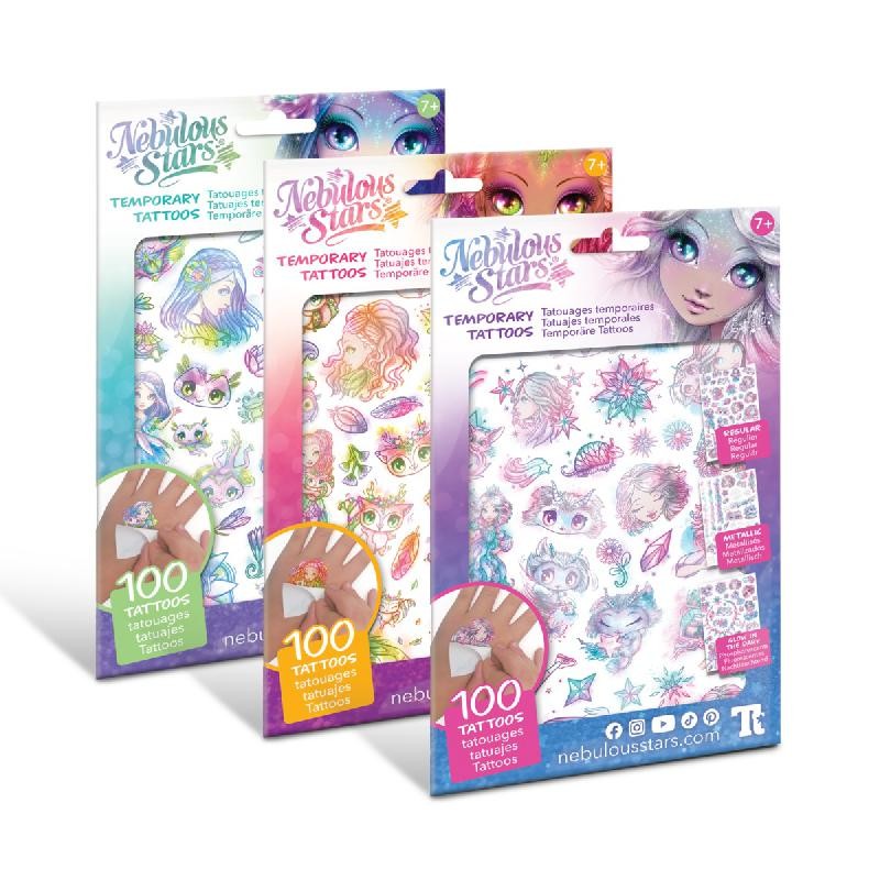 Hape - Tatuaggi Temporanei Nebulous Star, Adesivi per tatuaggi con disegni multipli, 3 assortimenti, 1 pezzo