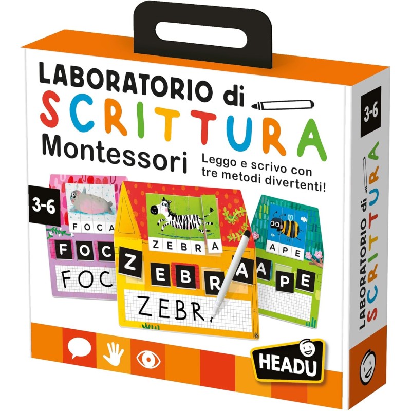 Headu - Laboratorio di Scrittura Montessori - Leggo e Scrivo con 3 Metodi Divertenti | Giochi Educativi 3-6 Anni, Gioco Montess