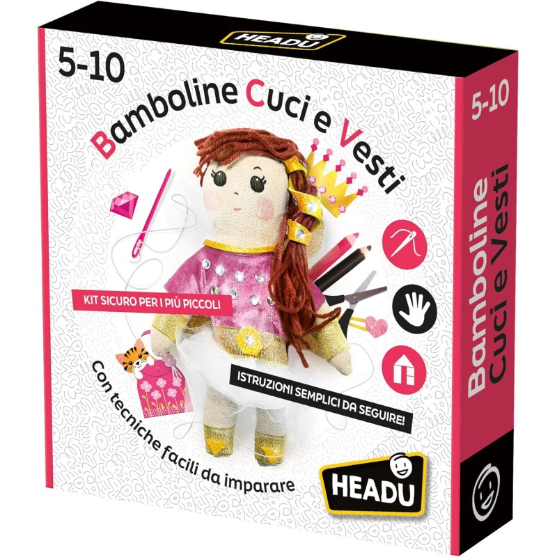Headu - Bamboline Cuci E Vesti Con Tecniche Facili Da Imparare It56918 Gioco Art & Craft Per Bambini 4-8 Anni