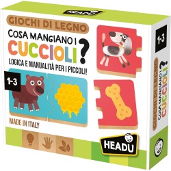 Headu - Cosa Mangiano i Cuccioli - Logica e Manualità per i piccoli | Gioco Educativo 2-4 Anni - Giochi in Lengo, Attività Dida