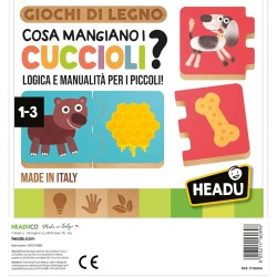 Headu - Cosa Mangiano i Cuccioli - Logica e Manualità per i piccoli | Gioco Educativo 2-4 Anni - Giochi in Lengo, Attività Dida