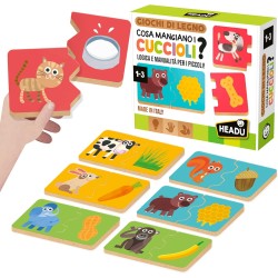 Headu - Cosa Mangiano i Cuccioli - Logica e Manualità per i piccoli | Gioco Educativo 2-4 Anni - Giochi in Lengo, Attività Dida