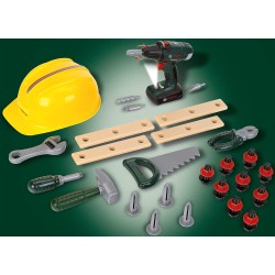 Theo Klein 8417 Set da artigiano Bosch, 37 pezzi I Trapano avvitatore cordless per bambini con luce e suono I Attrezzi e access