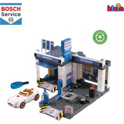 Theo Klein 8647 Stazione di Servizio per Auto Bosch con impianto di Lavaggio e Piattaforma di Sollevamento Regolabile, Auto smo