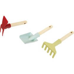 Theo Klein 7681 Attrezzi da giardino I Inclusi paletta a mano, rastrello e zappa doppia con manico corto in legno I Plastica ri