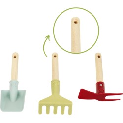 Theo Klein 7681 Attrezzi da giardino I Inclusi paletta a mano, rastrello e zappa doppia con manico corto in legno I Plastica ri