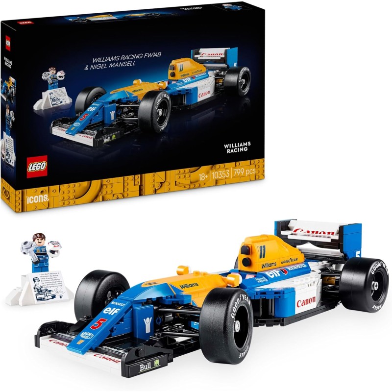 LEGO 10353 Icons Williams Racing FW14B e Nigel Mansell - Modellino di Auto F1 da Costruire con Minifigure del Pilota da Collezi