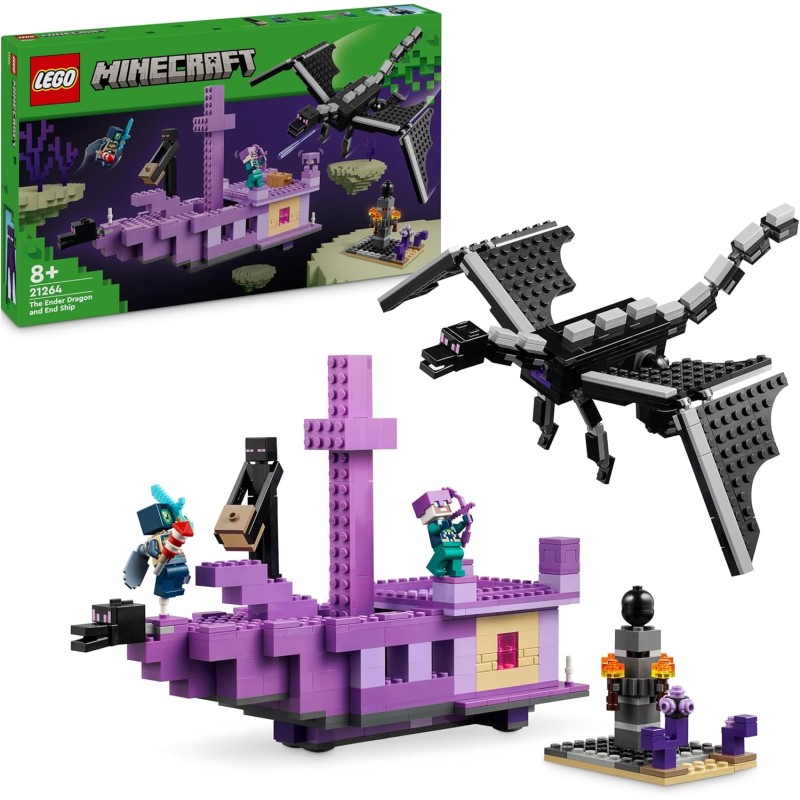 LEGO 21264 Minecraft L’Enderdrago e la Nave dell’End, Giocattolo - Set da Gioco e da Esposizione con Barca, Drago e 3 Figure tr