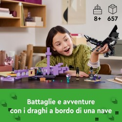 LEGO 21264 Minecraft L’Enderdrago e la Nave dell’End, Giocattolo - Set da Gioco e da Esposizione con Barca, Drago e 3 Figure tr