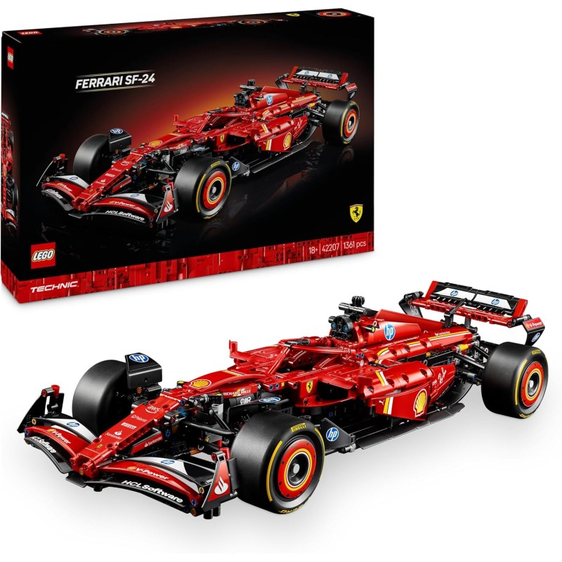 LEGO 42207 Technic Monoposto F1 Ferrari SF-24 - Modello di Auto Formula 1 da Collezione in Scala 1:8 con Motore V6, Cambio, Ste