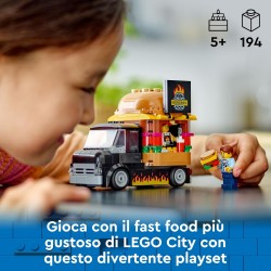 LEGO 60404 City Furgone degli Hamburger Giocattolo, Veicolo da Costruire per Bambini e Bambine da 5 Anni in su, Camion Food Tru