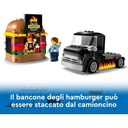 LEGO 60404 City Furgone degli Hamburger Giocattolo, Veicolo da Costruire per Bambini e Bambine da 5 Anni in su, Camion Food Tru
