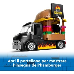 LEGO 60404 City Furgone degli Hamburger Giocattolo, Veicolo da Costruire per Bambini e Bambine da 5 Anni in su, Camion Food Tru