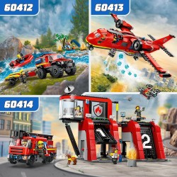 LEGO 60413 City Aereo Antincendio, Giocattolo dei Vigili del Fuoco, Aeroplano con Portellone Apribile Lancia Elementi Acqua, 3 