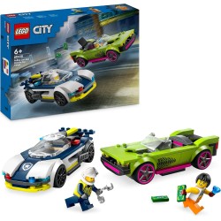 LEGO 60415 City Inseguimento della Macchina da Corsa, Set con 2 Modellini di Auto da Costruire della Polizia con Veicolo di Eme