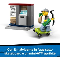 LEGO 60455 City Inseguimento della Moto della Polizia - Set con Motocicletta Giocattolo, 2 Minifigure, Mini-Bancomat e Skateboa