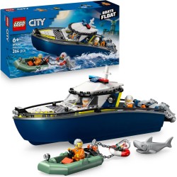 LEGO 60456 City Inseguimento del Motoscafo della Polizia – Include 2 Barche Giocattolo, 3 Minifigure e una Figura di Squalo