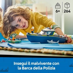 LEGO 60456 City Inseguimento del Motoscafo della Polizia – Include 2 Barche Giocattolo, 3 Minifigure e una Figura di Squalo