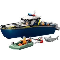 LEGO 60456 City Inseguimento del Motoscafo della Polizia – Include 2 Barche Giocattolo, 3 Minifigure e una Figura di Squalo