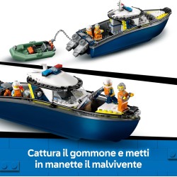 LEGO 60456 City Inseguimento del Motoscafo della Polizia – Include 2 Barche Giocattolo, 3 Minifigure e una Figura di Squalo