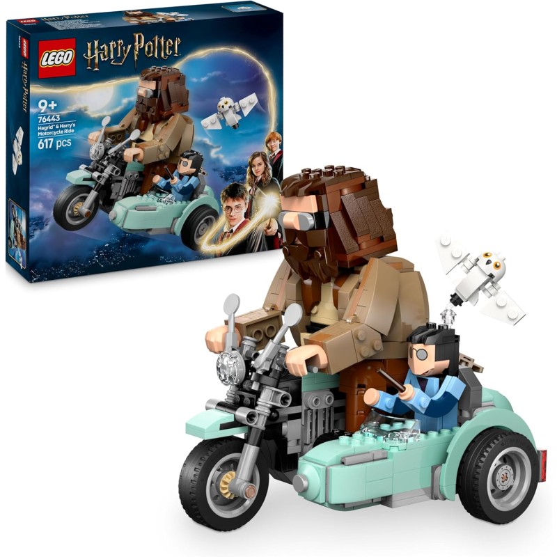 LEGO 76443 Harry Potter Giro sul Sidecar di Hagrid e Harry - Moto Giocattolo da Esposizione con Sidecar e Figura di Edvige