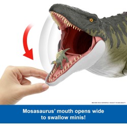 Mattel Jurassic World Rebirth - Mosasauro Super Colossale, enorme dinosauro snodato con due mosse d attacco, look fedele al fil