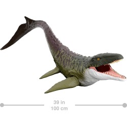 Mattel Jurassic World Rebirth - Mosasauro Super Colossale, enorme dinosauro snodato con due mosse d attacco, look fedele al fil