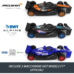 Hot Wheels Racing - Circuito Sprint Formula 1, set pista a due modalità di gioco e con 3 veicoli F1 inclusi, McLaren F1 Team, A