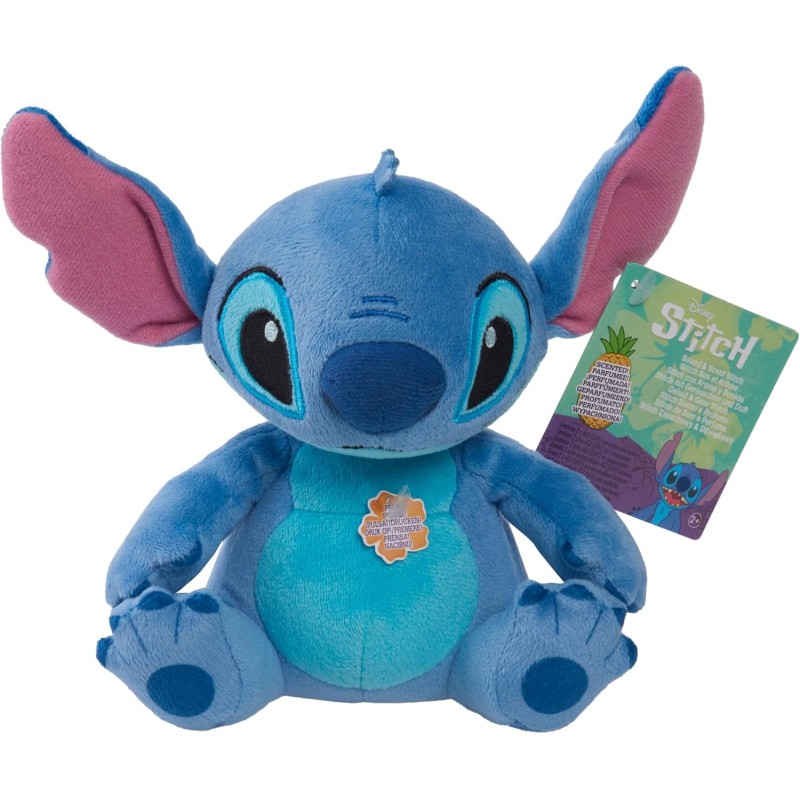 Disney Peluche piccolo Stitch Suono e Profumo da 15 cm - Stitch, Blu, Alieno, Giocattoli per bambini dai 2 anni in su by Just P
