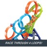 Hot Wheels - Mega Loop Super Scontri, pista ripiegabile con 3 anelli, zona di scontro a 3 corsie e boost motorizzato, include u