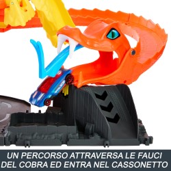 Hot Wheels  Let s Race  Netflix - Attacco del Cobra in Pizzeria, playset con pista a spirale e funzione a scomparsa casuale con