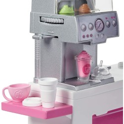 Mattel Barbie - Playset La Caffetteria, con Bambola Curvy Bionda, Macchina per Caffè, Bancone e Oltre 20 Accessori, GMW03