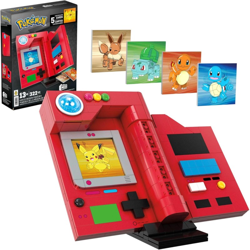 MEGA Pokémon - Pokédex della regione di Kanto, set da costruire con 322 pezzi, display, dettagli luminosi e 5 carte lenticolari
