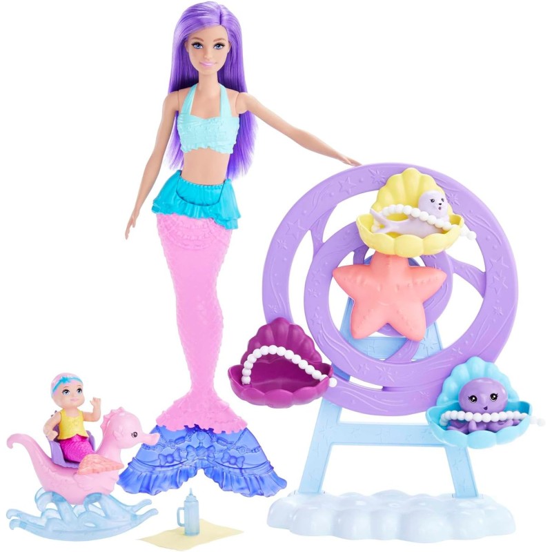 Barbie - Bambola Skipper Set Dreamtopia, playset con bambola Skipper, due agnellini, un passeggino a forma di carrozza e tanti
