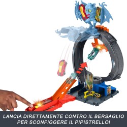 Hot Wheels City  Let s Race  Netflix - Loop Attacco del Pipistrello, pista e lanciatore regolabile per sconfiggere il pipistrel