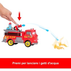 Mattel CARS - Sfreccia e Soccorri Red e Guido Pompieri, set con camion dei pompieri, 2 bersagli a forma di fiamma e 2 proiettil