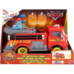 Mattel CARS - Sfreccia e Soccorri Red e Guido Pompieri, set con camion dei pompieri, 2 bersagli a forma di fiamma e 2 proiettil