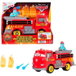 Mattel CARS - Sfreccia e Soccorri Red e Guido Pompieri, set con camion dei pompieri, 2 bersagli a forma di fiamma e 2 proiettil