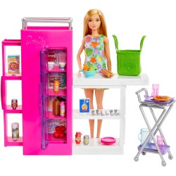 Barbie - Dispensa dei Sogni, playset estensione della cucina di Barbie con bambola inclusa e 25+ accessori, mobili per casa del