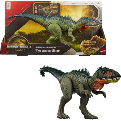 Mattel Jurassic World La Rinascita, Predatori Giganti, dinosauro giocattolo Tirannotitano, 2 attacchi furiosi attivati dalla co